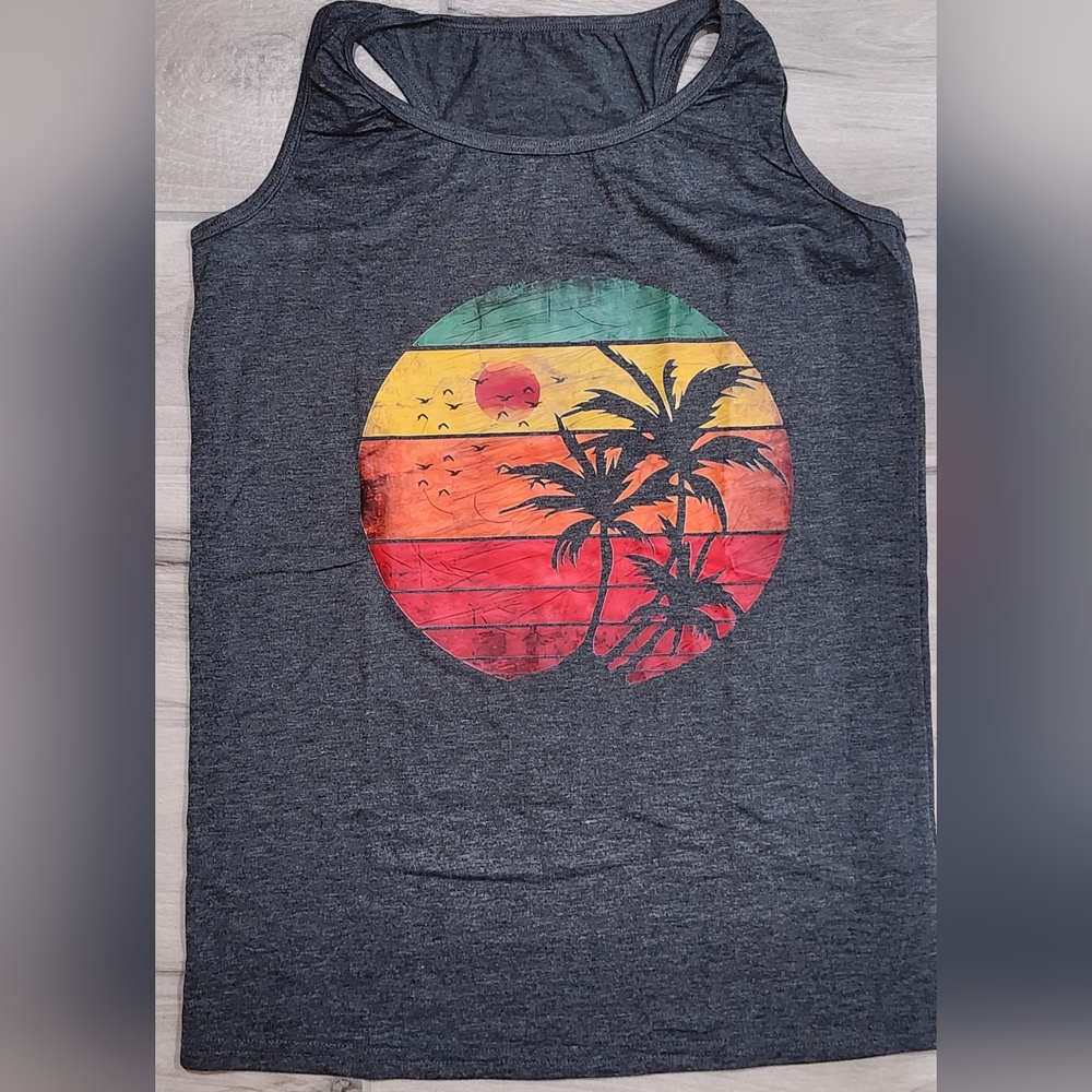 Women's Tropical Graphic Tank Top - Charcoal